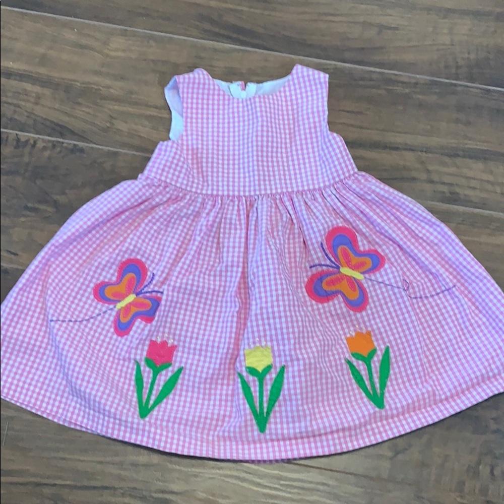 Pink plaid dress with butterflies